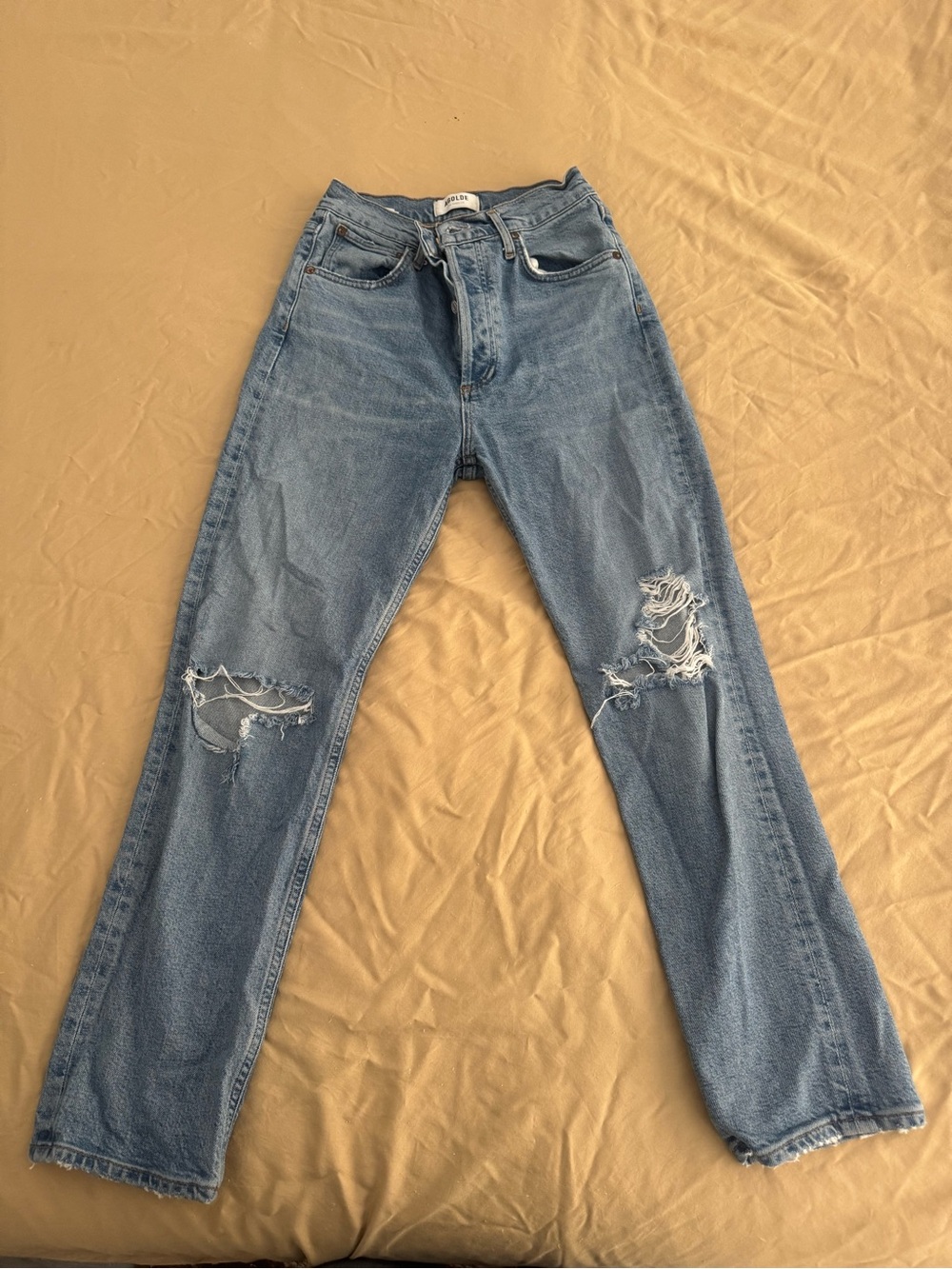 Agolde Riley Light Blue Ripped Ankle Crop Jeans